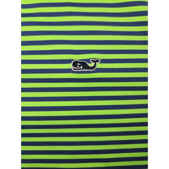 Vineyard Vines Mens Green & Blue Striped Polo Shirt Large Whale Logo - Picture 6 of 7